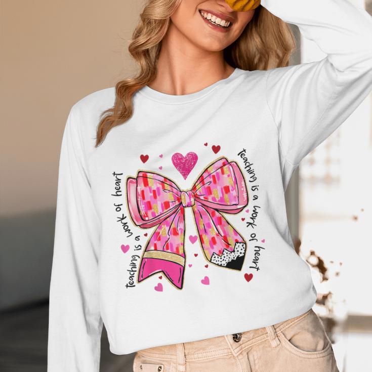 Teaching Is A Work Of Heart Pencil Bow Teacher Valentine Women Long Sleeve T-Shirt, novelty gifts, funny gifts Teaching Is A Work Of Heart Pencil Bow Teacher Valentine Women Long Sleeve T-Shirt, novelty gifts, funny gifts