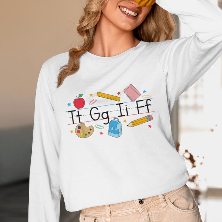 TGIF Teacher Alphabet Kindergarten Teacher Appreciation Women Long Sleeve T-Shirt, novelty gifts, funny gifts