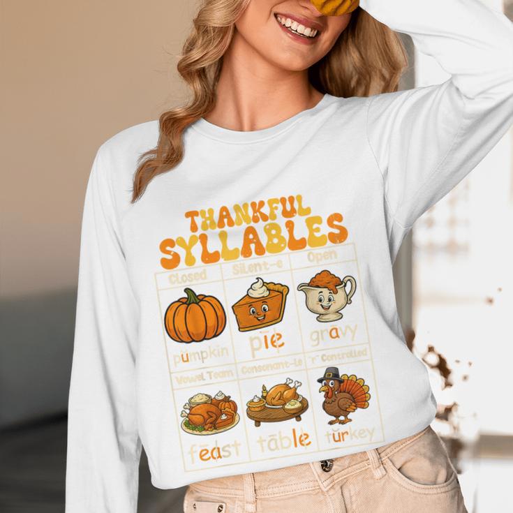 Thankful Syllables Teacher Thanksgiving Educational Kids Women Long Sleeve T-Shirt, novelty gifts, funny gifts Thankful Syllables Teacher Thanksgiving Educational Kids Women Long Sleeve T-Shirt, novelty gifts, funny gifts