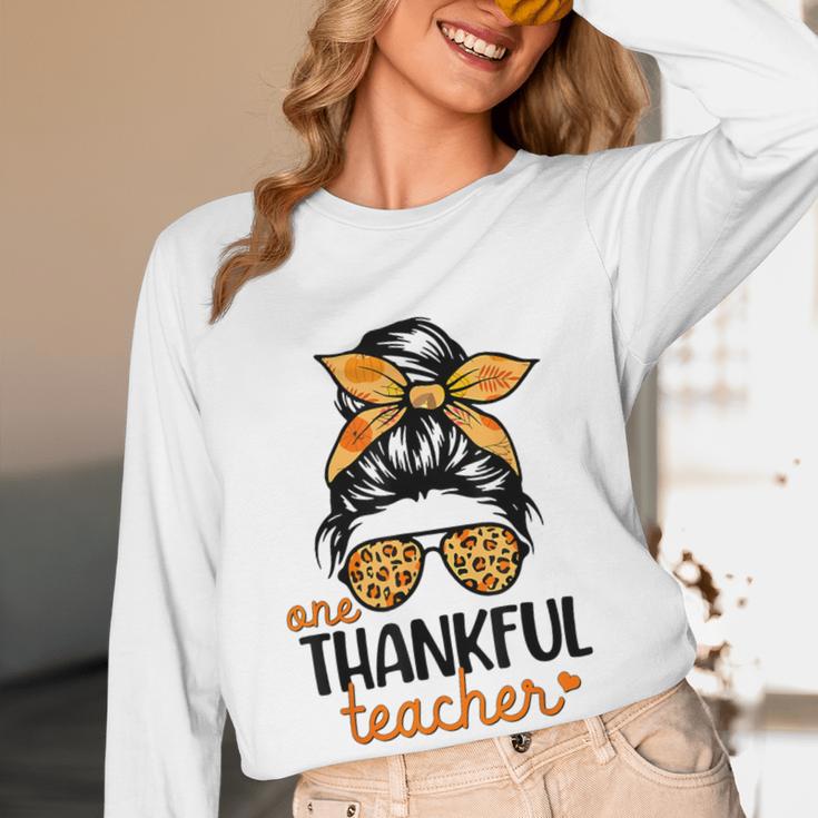 Thanksgiving Shirt Teacher Women Messy Bun Thankful Teacher Women Long Sleeve T-Shirt, novelty gifts, funny gifts Thanksgiving Shirt Teacher Women Messy Bun Thankful Teacher Women Long Sleeve T-Shirt, novelty gifts, funny gifts
