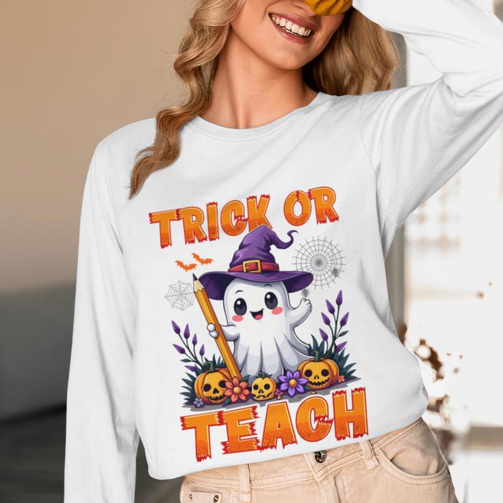 Trick Or Teach Teacher Halloween Ghost Pencil Floral Women Long Sleeve T-Shirt, novelty gifts, funny gifts Trick Or Teach Teacher Halloween Ghost Pencil Floral Women Long Sleeve T-Shirt, novelty gifts, funny gifts