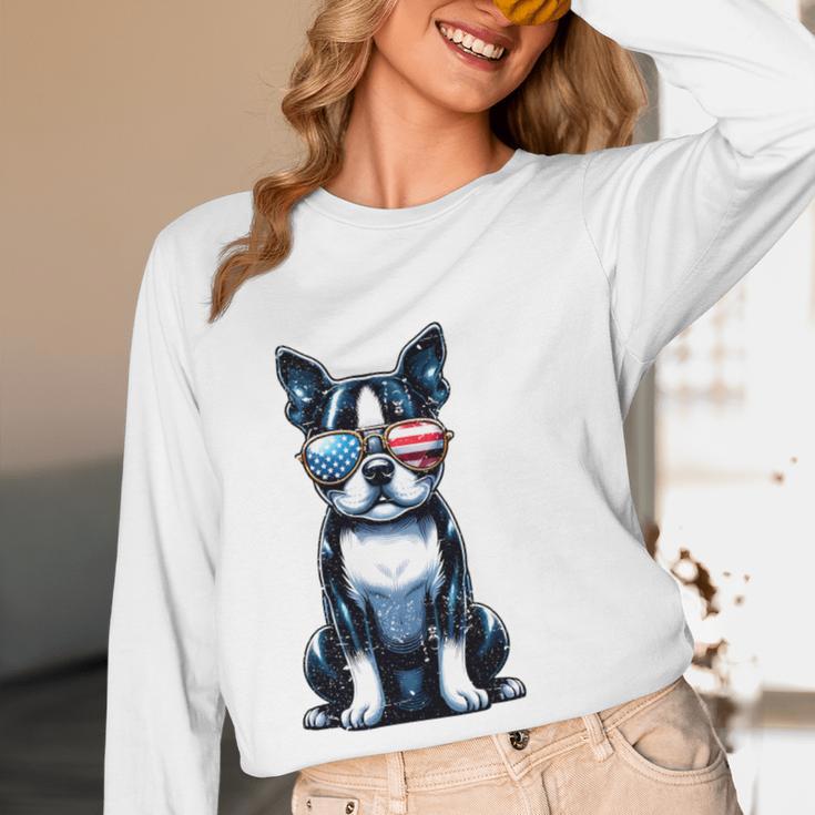 USA Flag Boston Terrier Best Dog Mom Ever 2025 Women Long Sleeve T-Shirt, novelty gifts, funny gifts