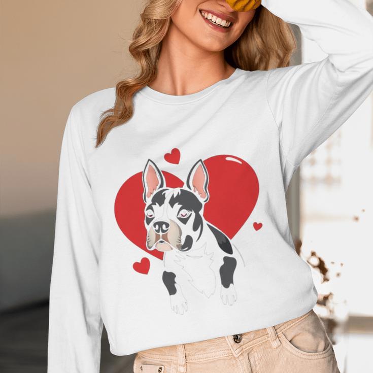 Valentine's Day Boston Terrier Heart Women Long Sleeve T-Shirt, novelty gifts, funny gifts