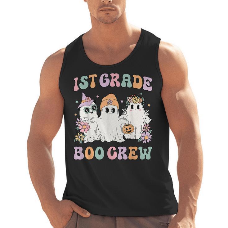 1st Grade Boo Crew Groovy Halloween Floral Ghost Kid Teacher Men Tank Top