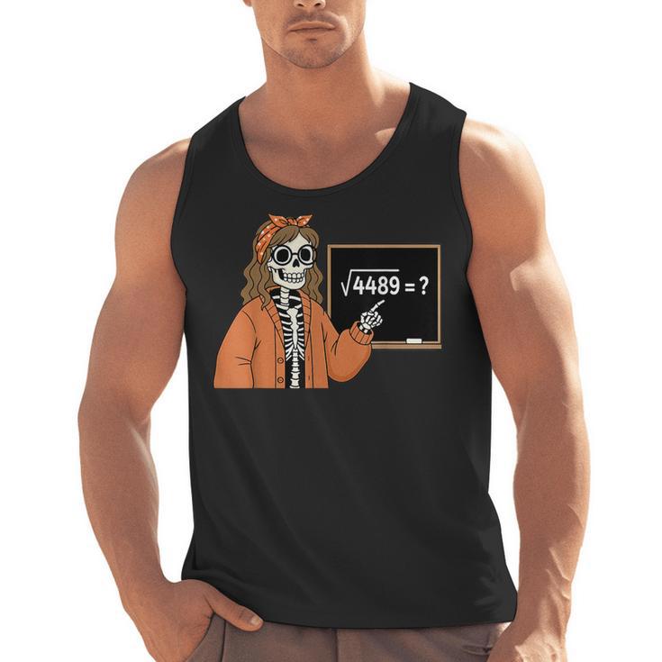 67 Math Teacher Skeleton Halloween Root 4489 Messy Bun Women Men Tank Top