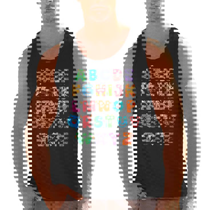 ABC Cute Monster Alphabet Halloween Teacher Costume Kids Men Tank Top