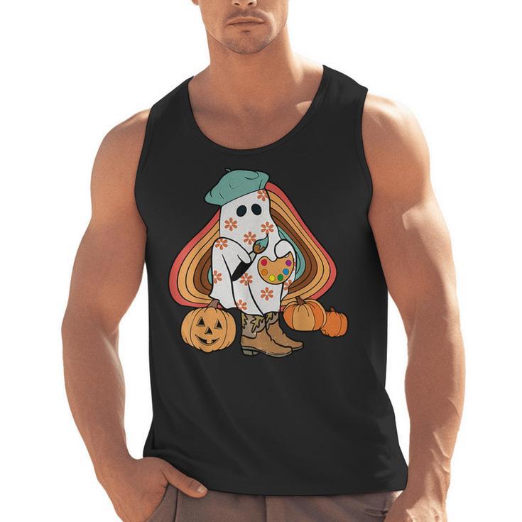 Art Teacher Painting Brushes Retro Pumpkin Ghost Artist Men Tank Top