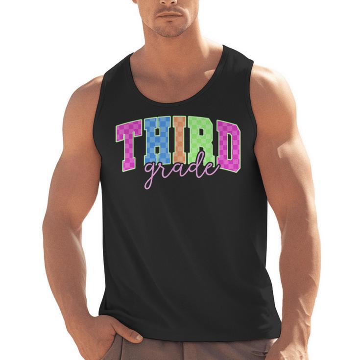 Back To School Neon Checkered Third Grade Colorful Teacher Men Tank Top