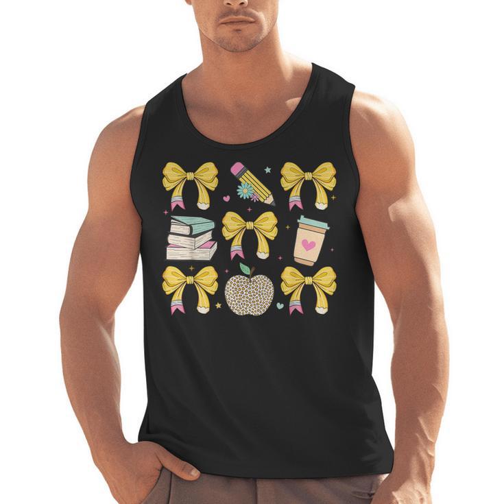 Back To School Yellow Bows Book Coffee Leopard Apple Teacher Men Tank Top