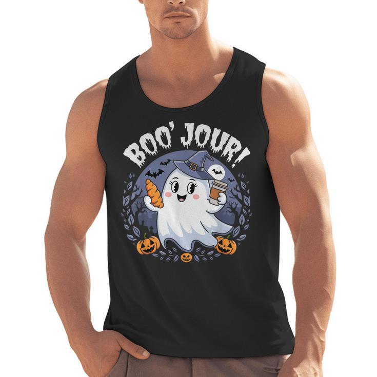 Boo Jour Ghost Halloween French Teacher Cute Coffe Croissant Men Tank Top
