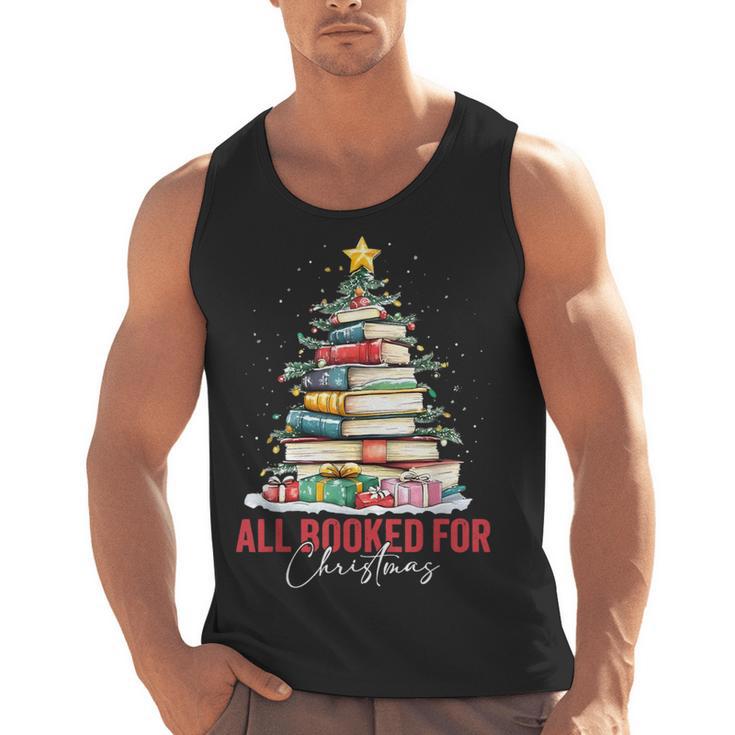 All Booked For Christmas Xmas Tree Teacher Holiday Pajamas Men Tank Top