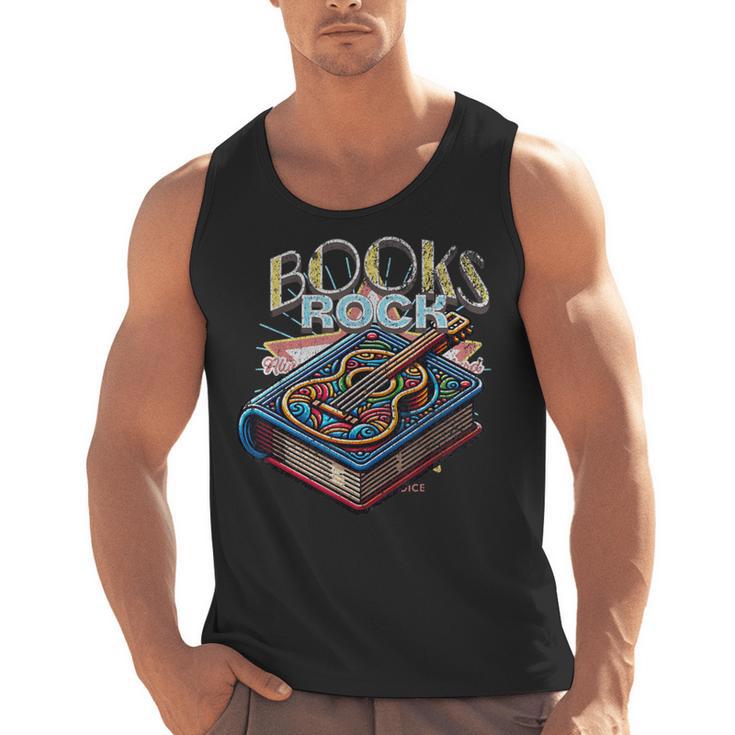 Books Rock Rock'n Roll Science Of Reading Teachers Guitar Men Tank Top