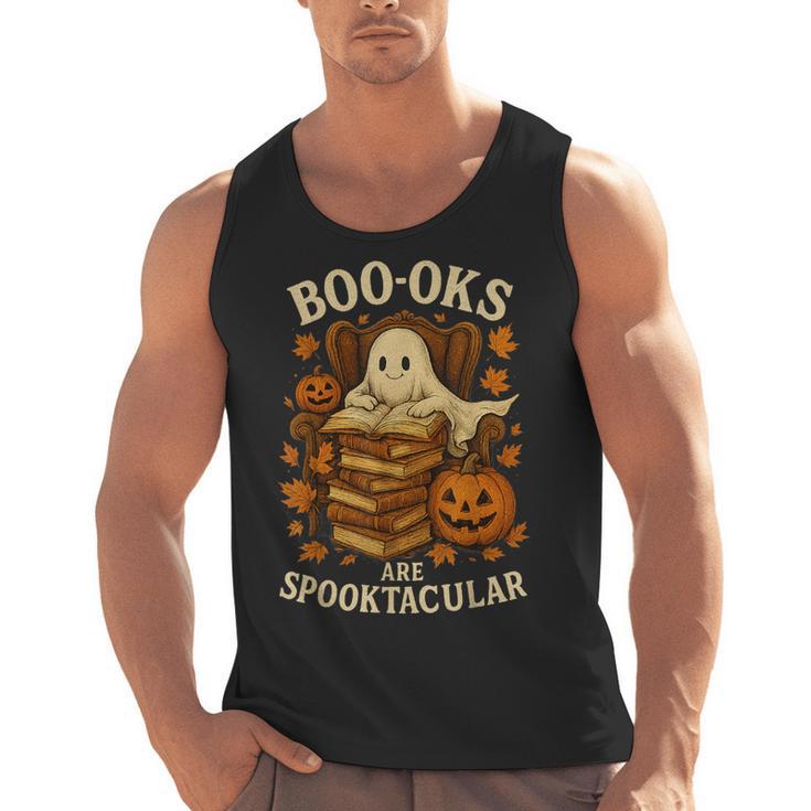 Books Are Spooktacular Ghost Book Reading Halloween Teachers Men Tank Top