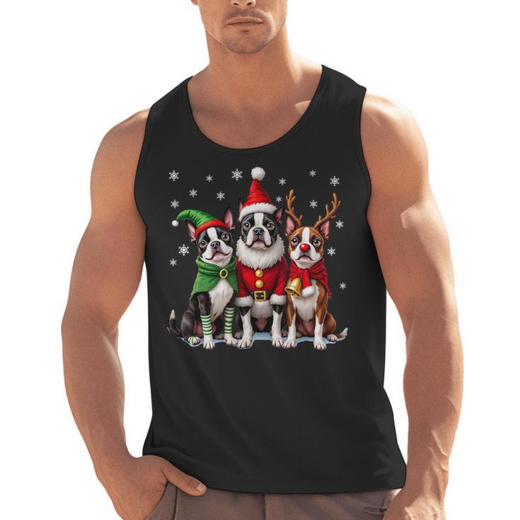 Boston Terrier Christmas Dogs Santa Reindeer Elf Men Tank Top, Boston Terrier Christmas Gifts, trending gift