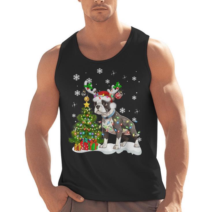 Boston Terrier Christmas Tree Lights Santa Hat Men Tank Top, Boston Terrier Christmas Gifts, trending gift