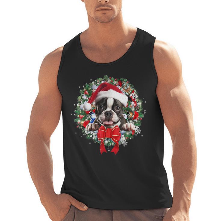 Boston Terrier Christmas Wreath Decoration Xmas Pajamas Men Tank Top, Boston Terrier Christmas Gifts, trending gift
