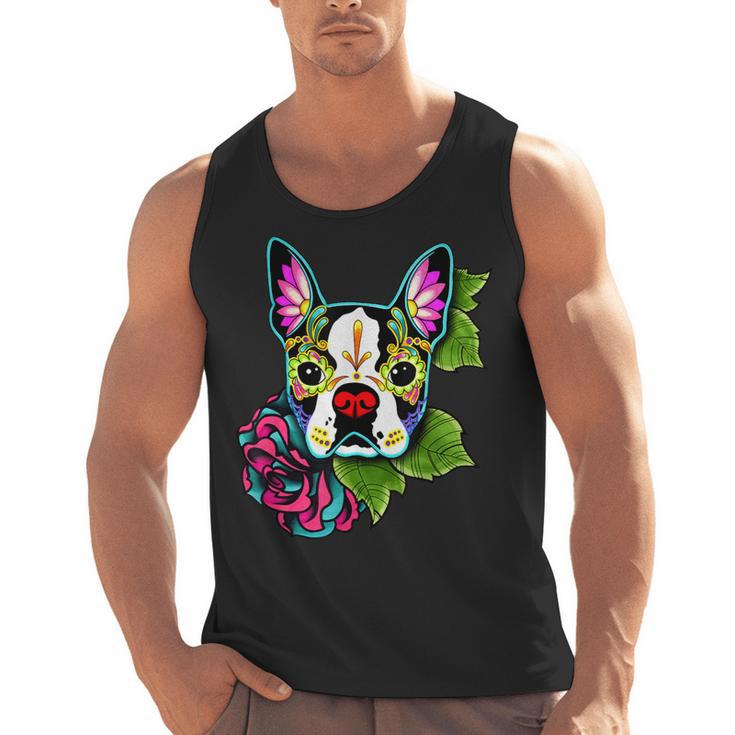 Boston Terrier In Day Of The Dead Sugar Skull Dog Men Tank Top, trending gift