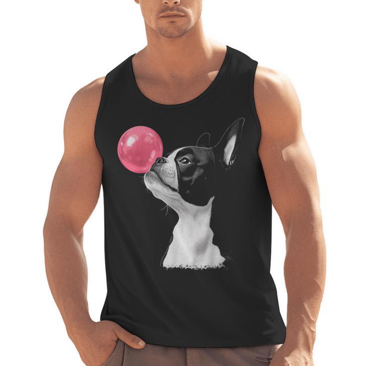 Boston Terrier Dog Blowing Chewing Bubble Gum Pink Men Tank Top, trending gift