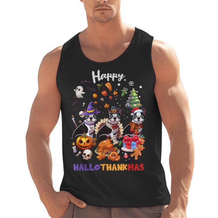 Boston Terrier Dog Christmas Happy Hallothankmas Halloween For Men Women Kids Men Tank Top, Boston Terrier Christmas Gifts, Boston Terrier Halloween Gifts, trending gift