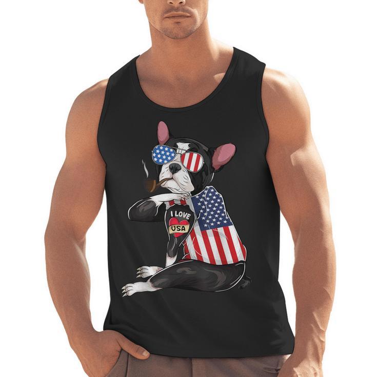 Boston Terrier Dog Merica 4th Of July Usa American Flag Men Men Tank Top, American Boston Terrier Gifts, Boston Terrier 4th Of July Gifts, trending gift