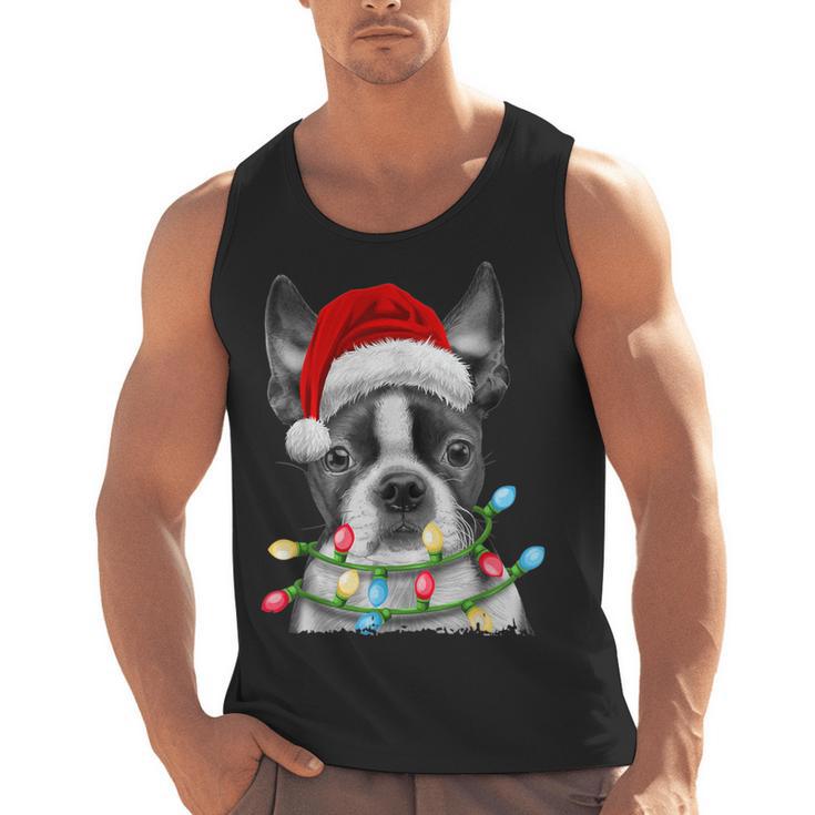 Boston Terrier Dog Santa Christmas Tree Lights Xmas Men Tank Top, Boston Terrier Christmas Gifts, trending gift