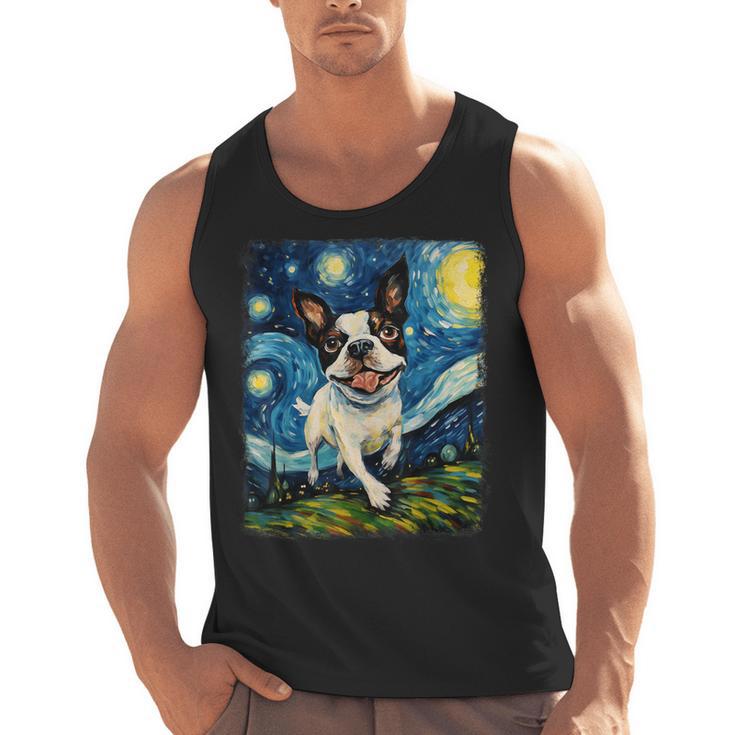 Boston Terrier Dog Starry Night Painting Men Tank Top, trending gift