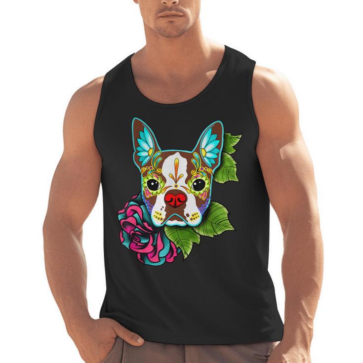 Boston Terrier In Red Day Of The Dead Sugar Skull Dog Men Tank Top, trending gift