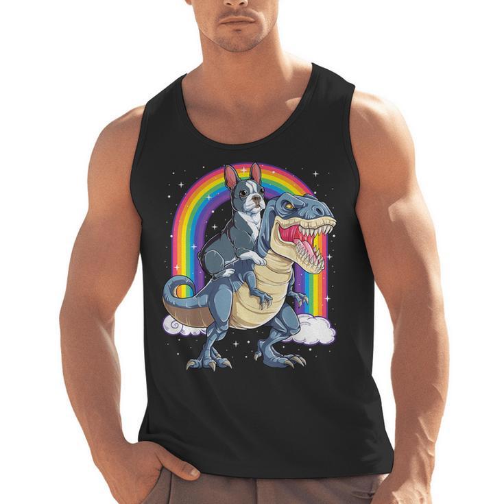 Boston Terrier Riding Dinosaur T-Rex Boys Kids Rainbow Men Tank Top, Boston Terrier Riding Gifts, trending gift