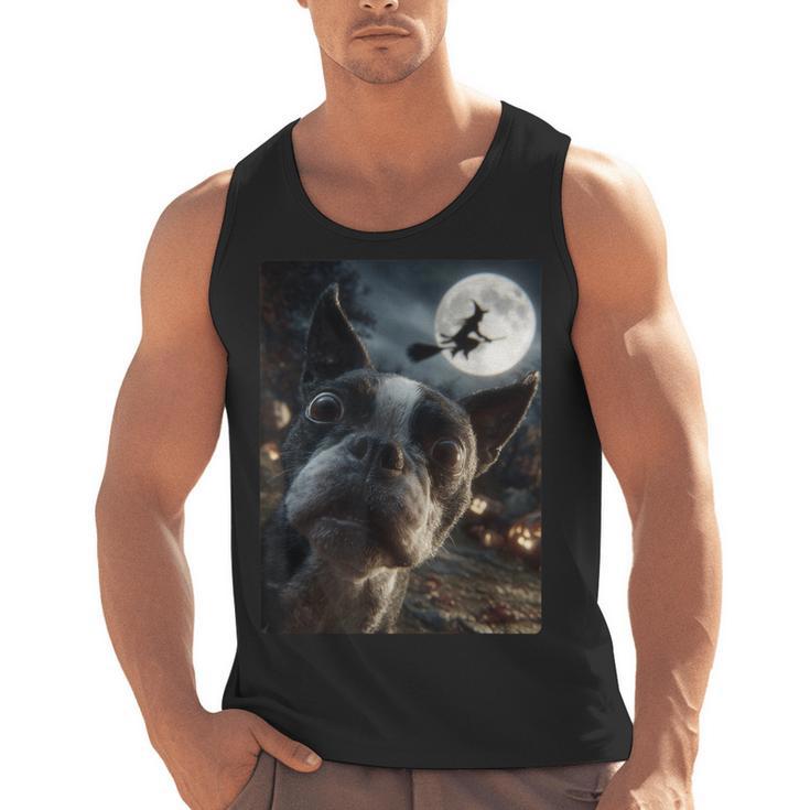 Boston Terrier Selfie Full Moon Flying Witch Halloween Dog Men Tank Top, Boston Terrier Halloween Gifts, trending gift