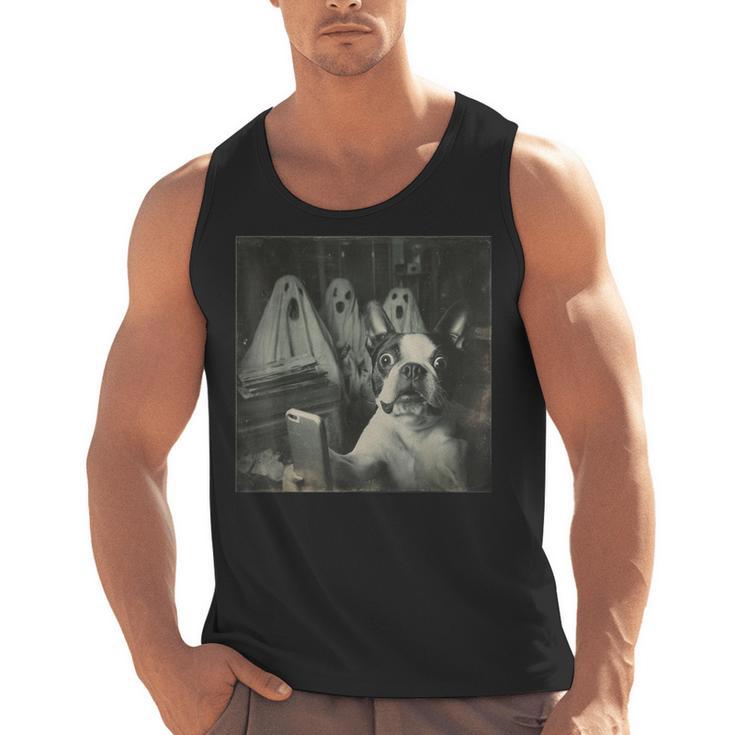 Boston Terrier Selfie With Ghosts Halloween Dog Lover Men Tank Top, Boston Terrier Halloween Gifts, trending gift