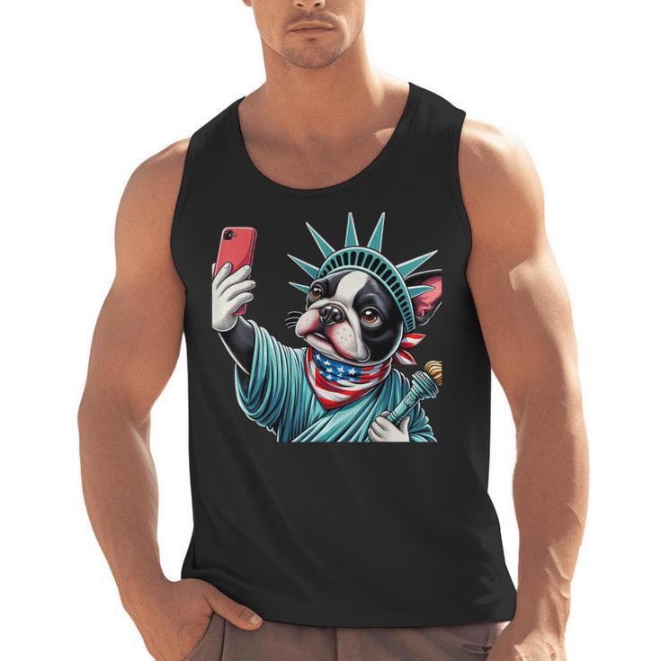 Boston Terrier Selfie Statue Of Liberty 4th Of July American Men Tank Top, American Boston Terrier Gifts, Boston Terrier 4th Of July Gifts, trending gift