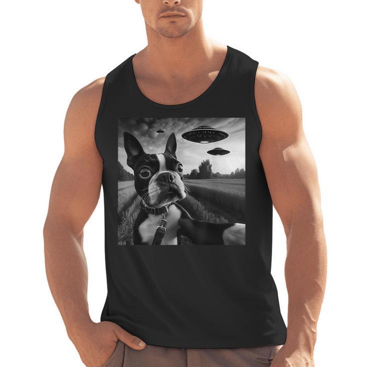 Boston Terrier Graphic Selfie With UFOs Weird Aliens Men Tank Top, trending gift