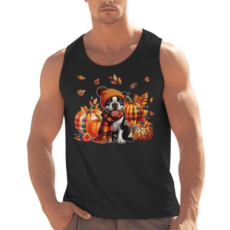 Boston Terrier Thanksgiving Leopard Pumpkins Fall Leaves Men Tank Top, Boston Terrier Thanksgiving Gifts, trending gift