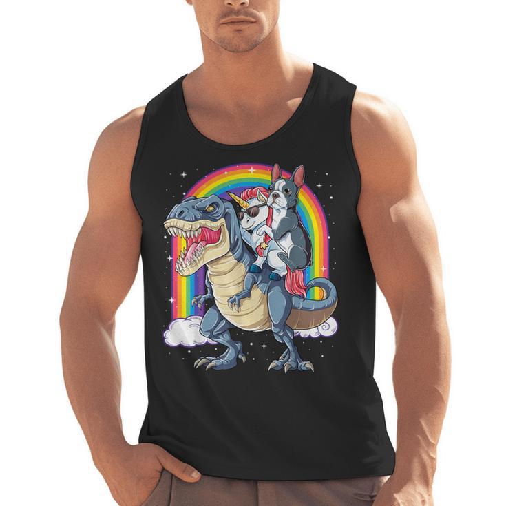 Boston Terrier Unicorn Riding Dinosaur T-Rex Girls Rainbow Men Tank Top, Boston Terrier Riding Gifts, trending gift