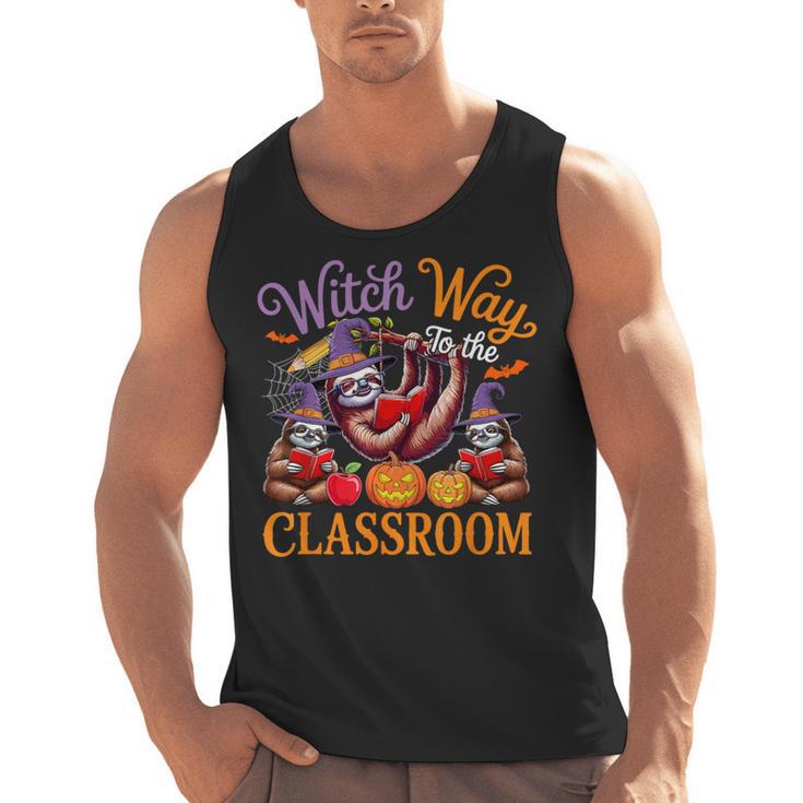 Way To Classroom Halloween Witch Three Cute Sloths Teacher Men Tank Top