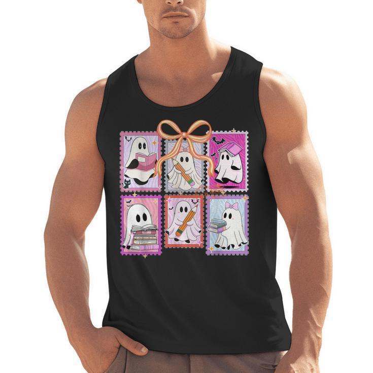 Coquette Bow Spooky Teacher Ghost Halloween Trick Or Teach Men Tank Top