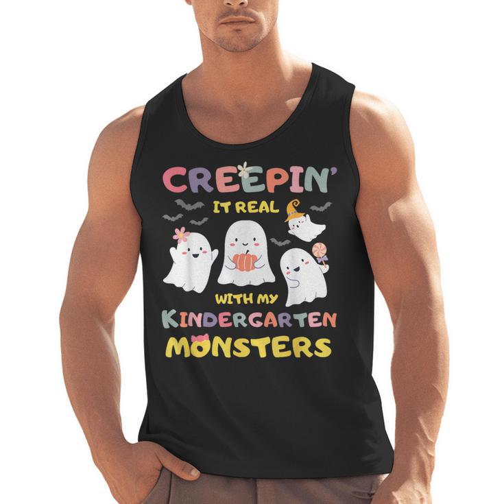 Creepin It Real With Kindergarten Monsters Halloween Teacher Men Tank Top