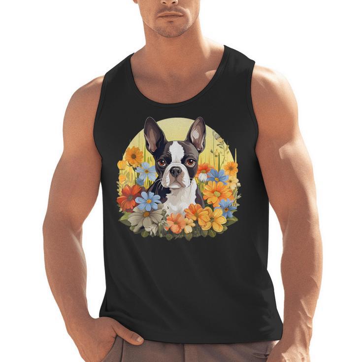 Cute Boston Terrier Spring Flower Garden Colorful Puppy Dog Men Tank Top, trending gift