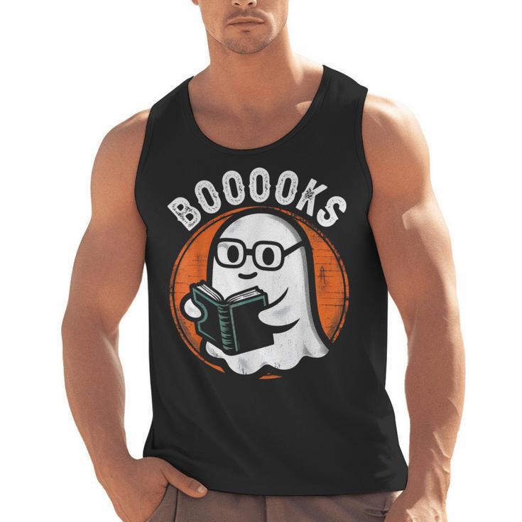 Cute Ghost Book Reading Books Lover Retro Halloween Teacher Men Tank Top