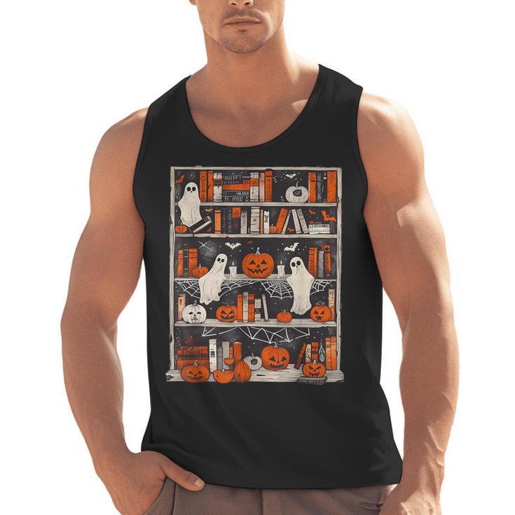Cute Ghost Book Reading Books Lover Spooky Teacher Halloween Men Tank Top