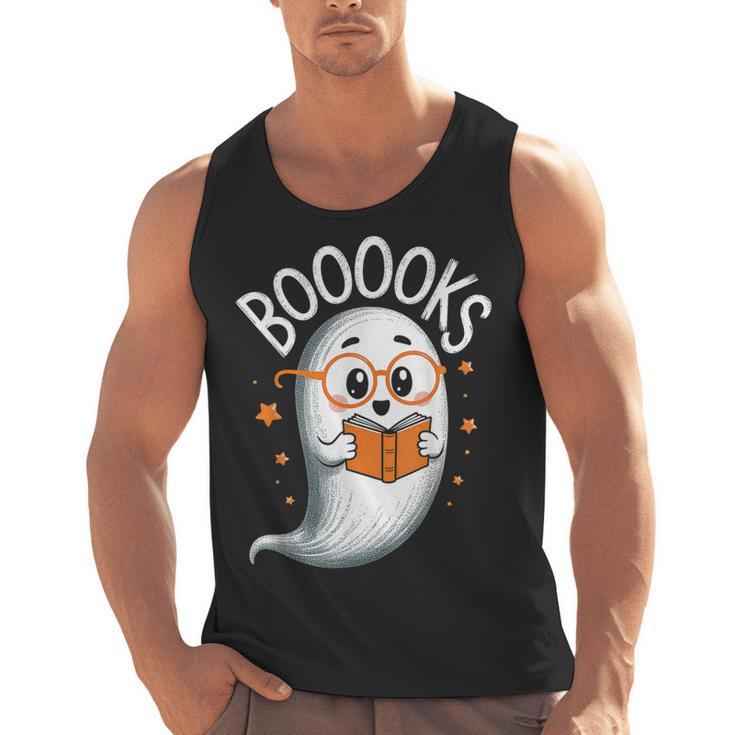 Cute Ghost Book Reading Halloween Teacher Men Tank Top
