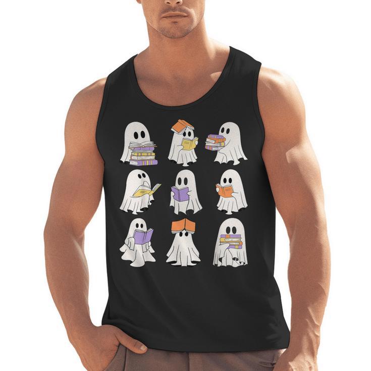 Cute Ghost Reading Books Teacher Halloween Reading Men Women Kids Men Tank Top