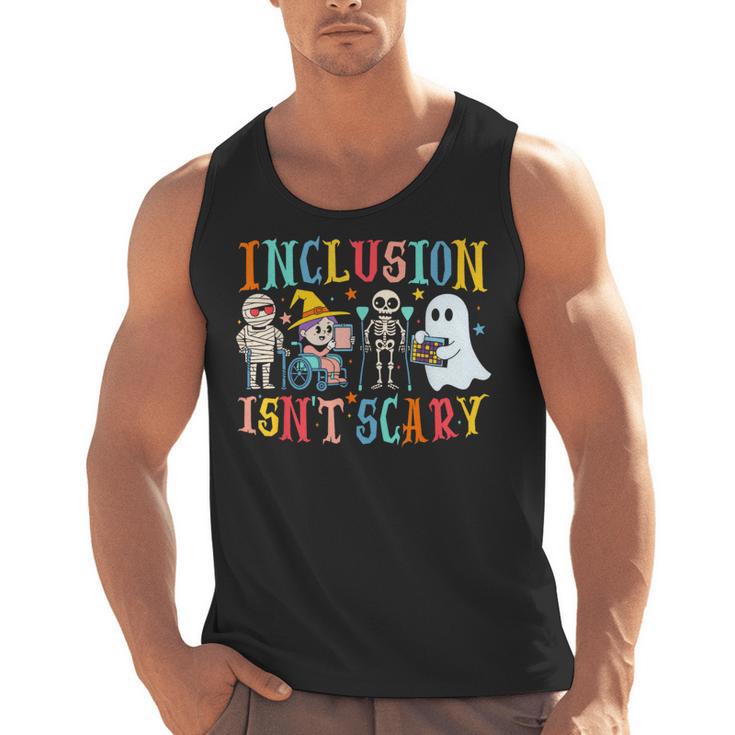 Cute Inclusion Isn't Scary Teacher Skeleton Ghost Halloween Men Tank Top