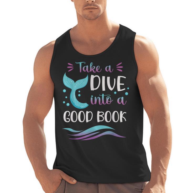Cute Mermaid Librarian Teacher Dive Into A Good Book Reading Men Tank Top