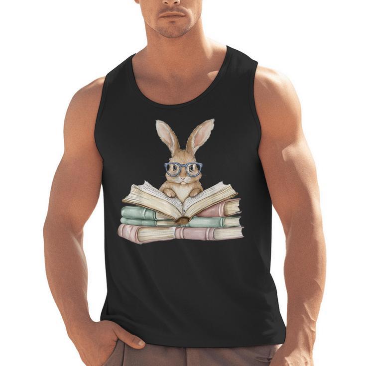 Cute Reading Bunny Glasses Books Bookworm Reader Teacher Men Tank Top