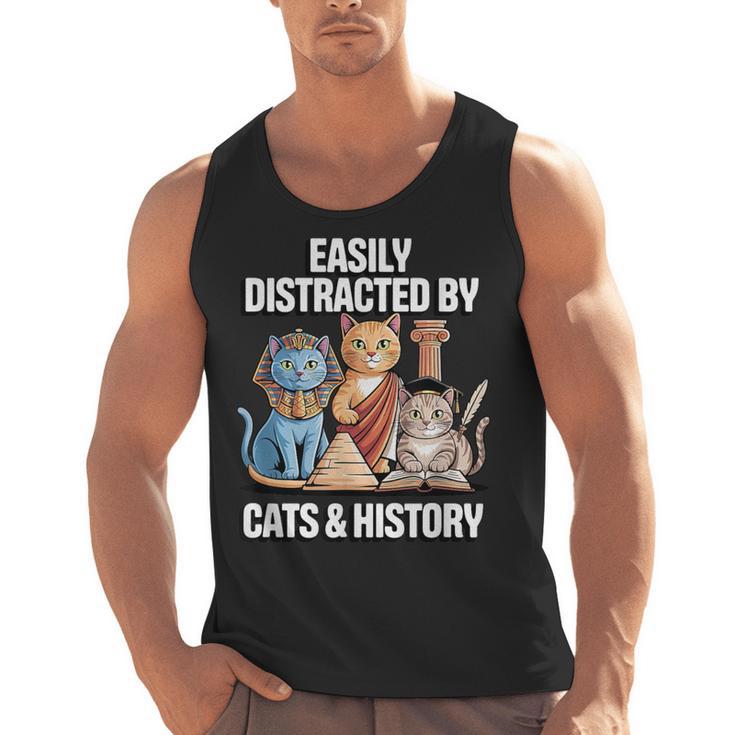Easily Distracted By Cats & History Teacher Women Men Men Tank Top