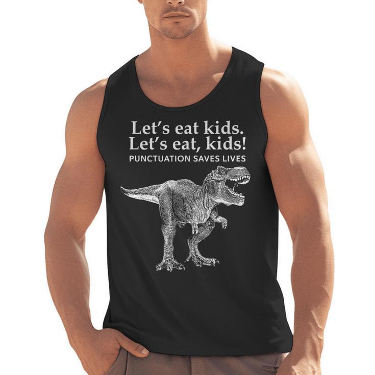 Lets Eat Kids Punctuation Saves Lives Dinosaur Teacher Men Tank Top