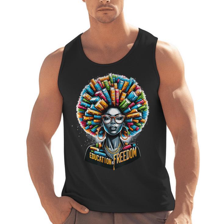Education Is Freedom History Month Teacher Books Afro Men Tank Top