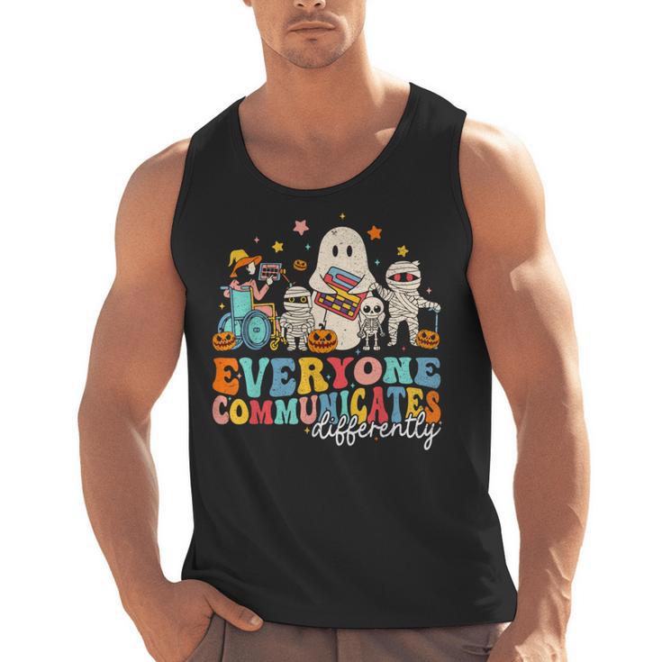 Everyone Communicates Differently Halloween SLP Sped Teacher Men Tank Top