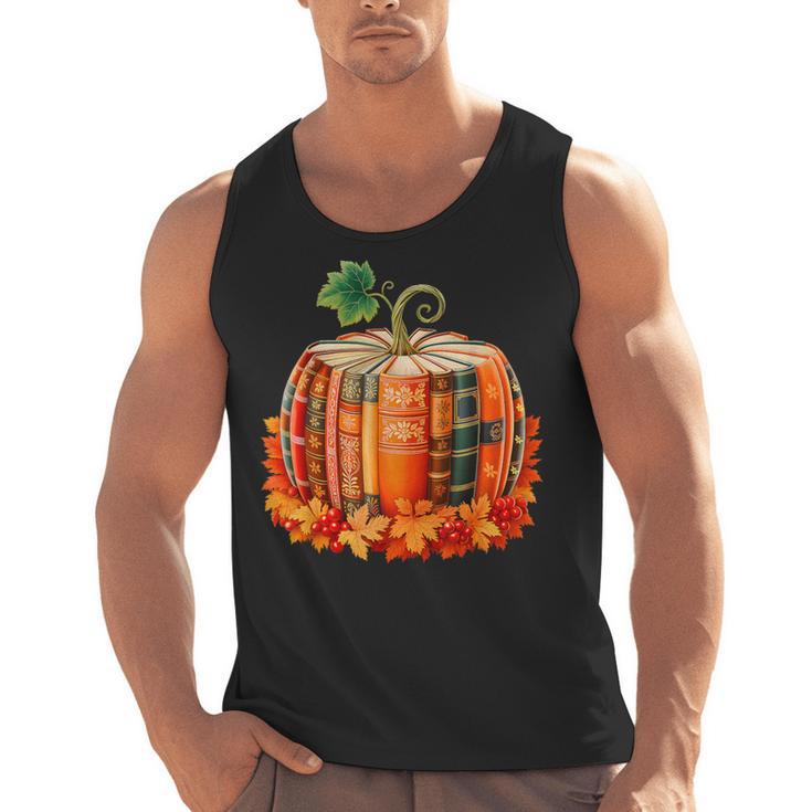 Fall Book Autumn Reading Teacher Halloween Pumpkin Season Men Tank Top
